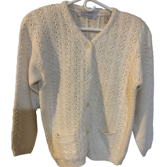 Karen Scott Sweaters - Karen Scott Medium Beige Button Down Heavy Weight Cotton Blend Sweater W/Pockets